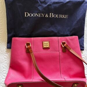 Dooney & Bourke Hot Pink Pebbled Leather Tote with Brown Straps